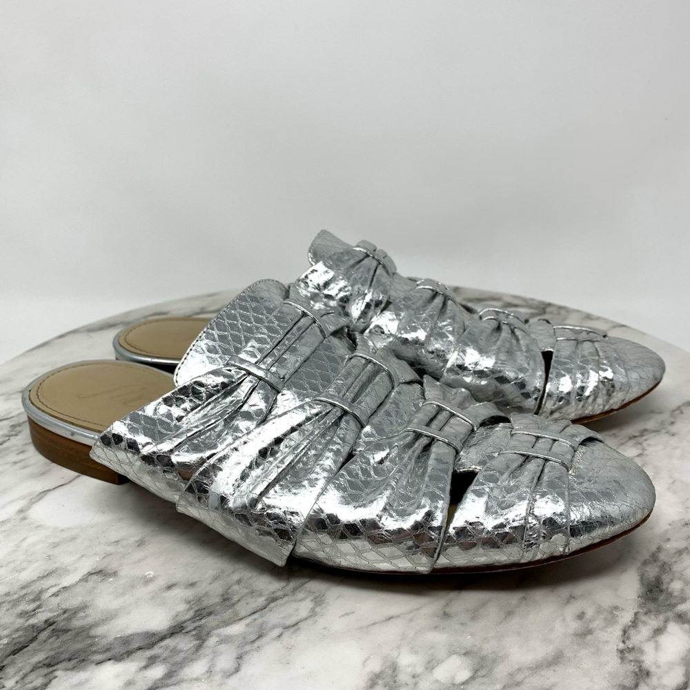 The Fix Oliviah Metallic Silver Knot Slides 7.5 Bohemian Classic Casual Summer